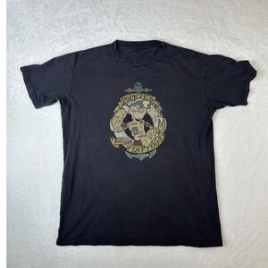 Vintage Popeye Sailor Tattoos Graphic T-Shirt Black Distressed Crew Neck L